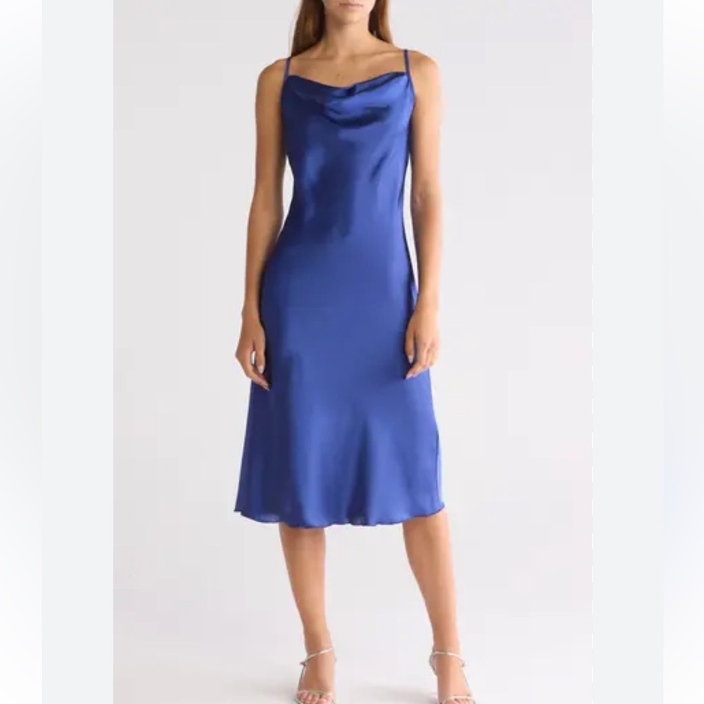 Bebe Satin Cowl Neck Midi Dress